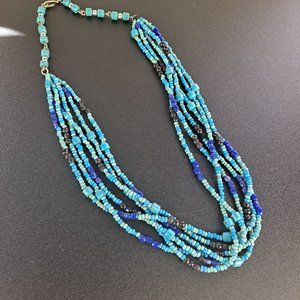 Turquoise Colored Seed Bead 6-Strand Necklace